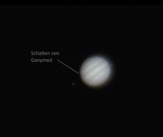Bild vom Jupiter und seinen Monden mit beschriftungen